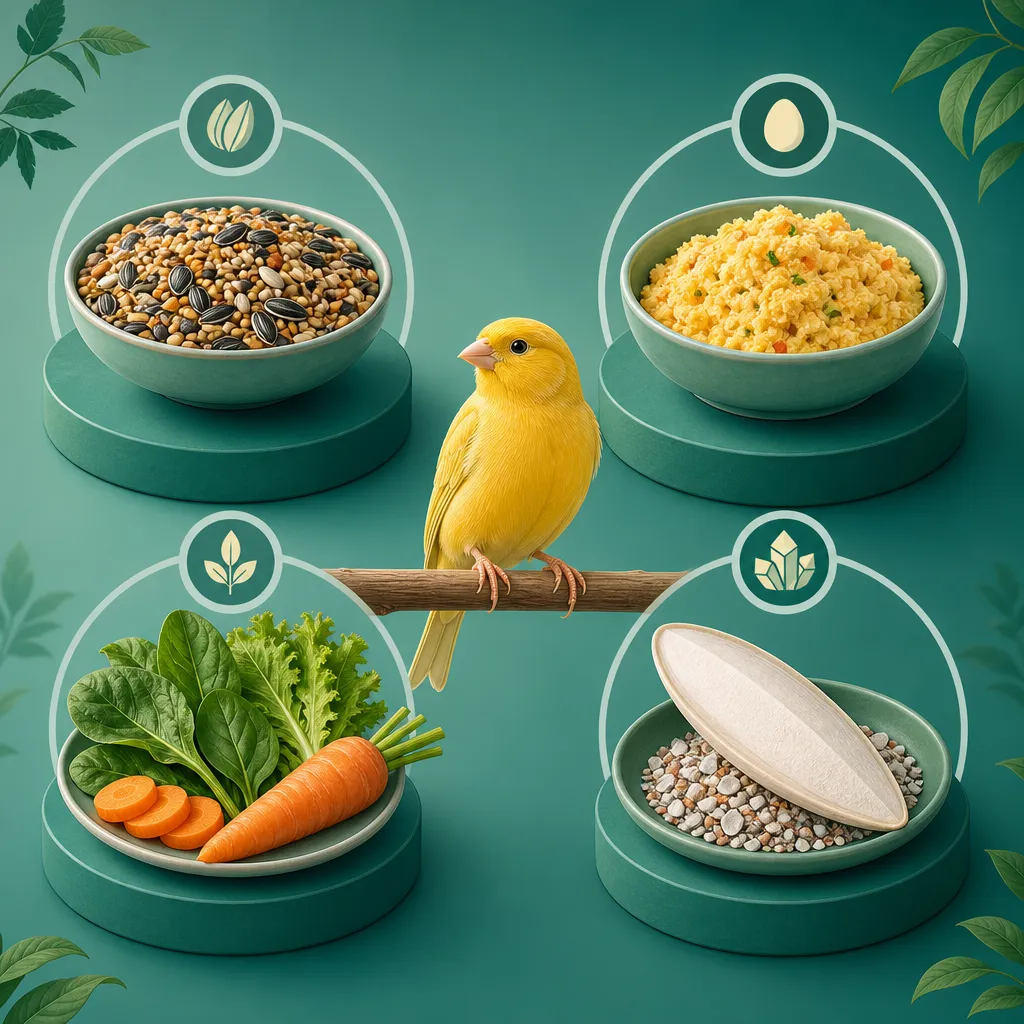 Illustrazione dei pilastri dell'alimentazione del canarino